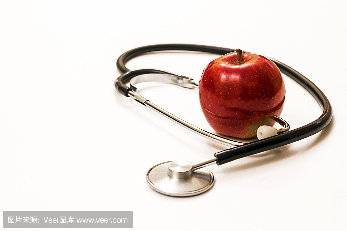 蘋果概念聽診器,用于飲食、保健、營養或醫療保險